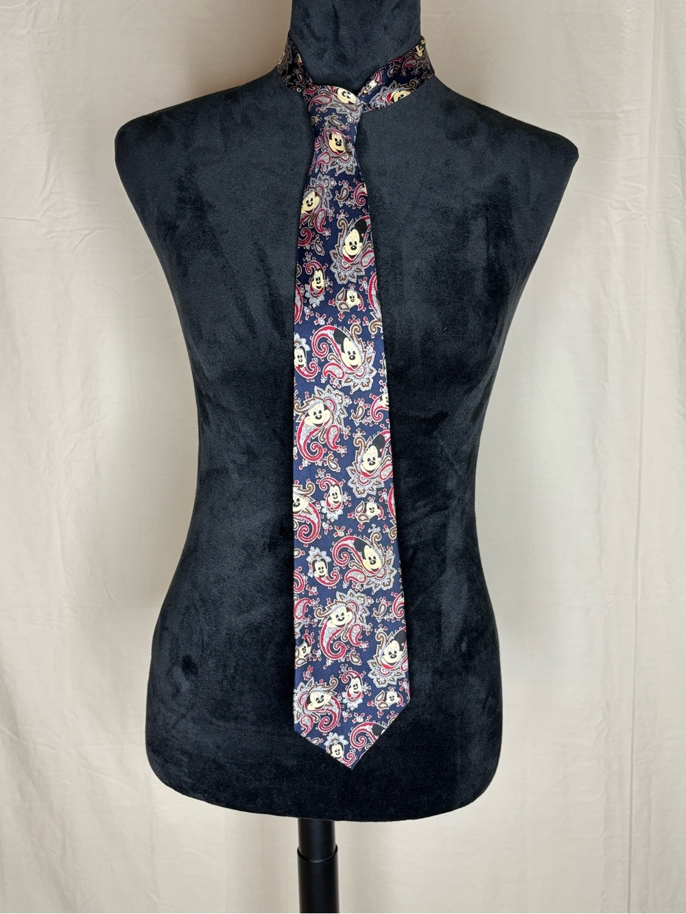 Vintage Disney Balancine The Tie Works Mickey Mouse Paisley Navy Red Tie